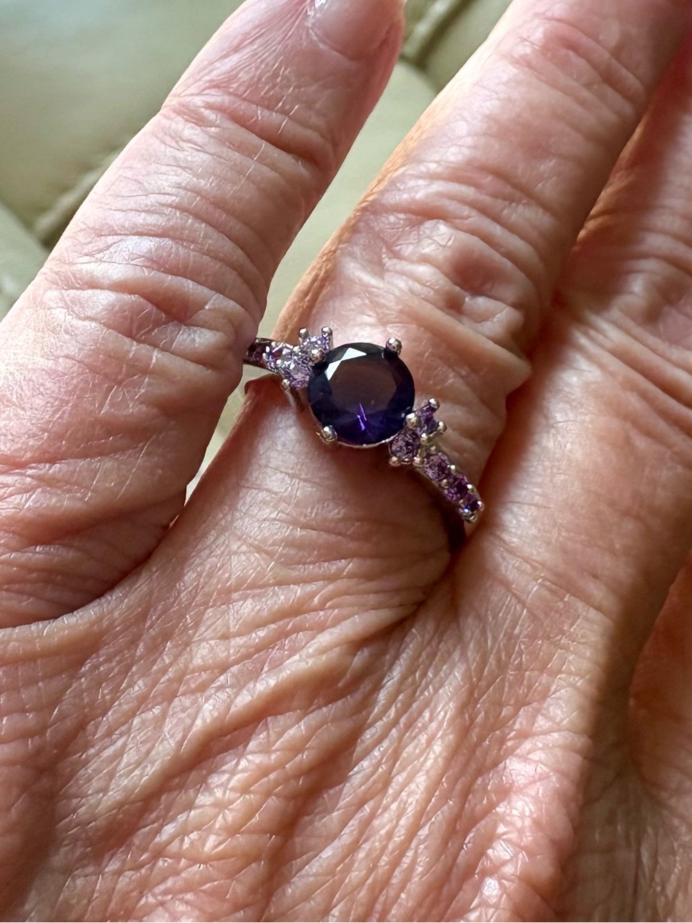 Sterling Silver Round-Cut Gemstone Ring in Purple